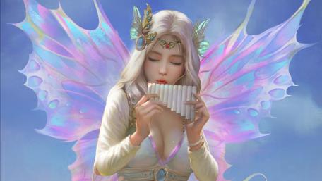 Mystical Fairy Playing the Pan Flute wallpaper