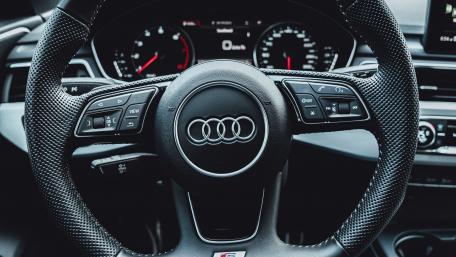 Sleek Audi Steering Wheel in 4K Detail wallpaper