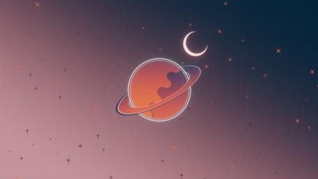 Ringed Planet and Crescent Moon in Space wallpaper