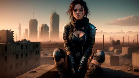 Apocalyptic Hunter in the Cyberpunk Wasteland wallpaper