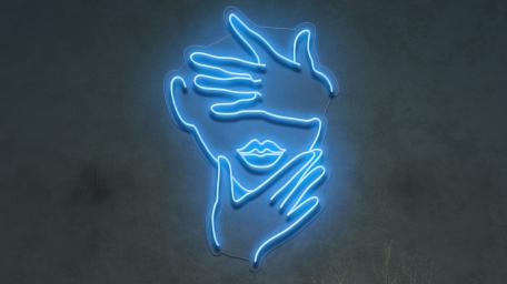 Illuminated Abstract Neon Hands and Face Art wallpaper