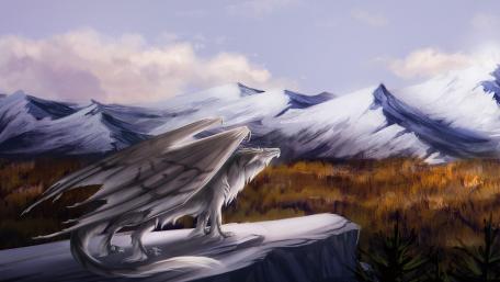Majestic Dragon Overlooking a Serene Landscape wallpaper