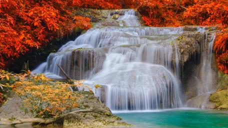 Majestic Erawan Falls in Vibrant Autumn Colors wallpaper