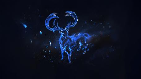 Cosmic Blue Stag in Dark Realm wallpaper