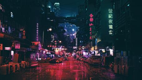 Neon Night in Wet Urban Canyon wallpaper