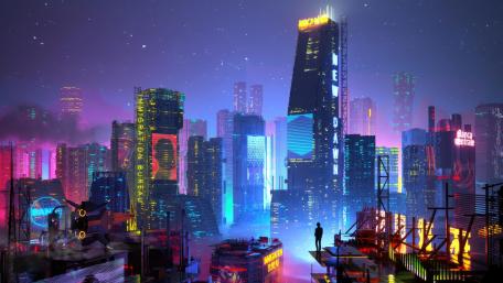 Neon Metropolis Silhouette wallpaper