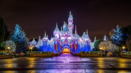 Sleeping Beauty Castle Walkthrough Christmas lights at Nighttime wallpaper
