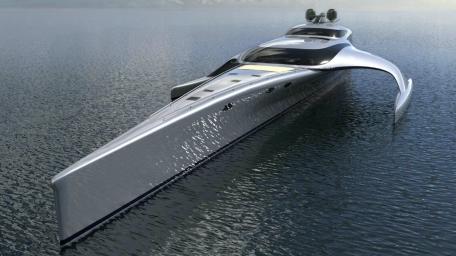 Sleek Trimaran Yacht Design on the Water wallpaper