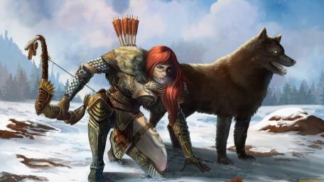 Warrior Companion in a Wintry Wilderness wallpaper