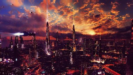 Futuristic Cityscape at Twilight wallpaper