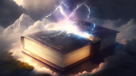 Mystical Tome Amidst Stormy Skies wallpaper