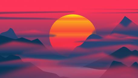 Misty Mountain Sunset Silhouette wallpaper