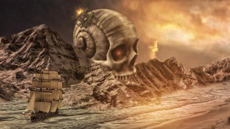Surreal Seaside Encounter with a Titan Shell wallpaper
