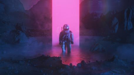 Astronaut's Neon Portal Adventure wallpaper