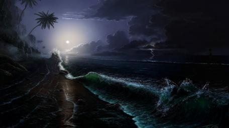 Mystical Moonlit Shoreline wallpaper