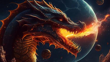 Fiery Cosmic Dragon Breathes Stars wallpaper