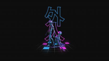 Futuristic Neon Alien Guardians wallpaper