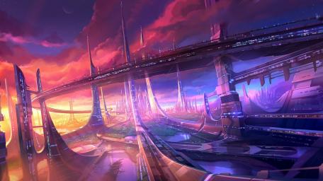 Futuristic City at Sunset wallpaper