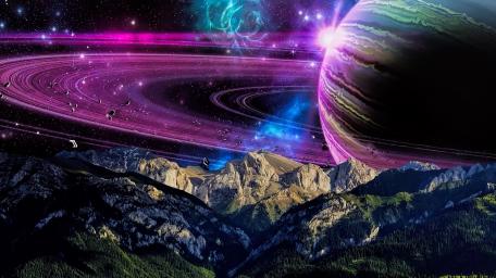 Mystical Cosmic Mountain Landscape wallpaper