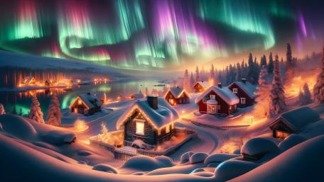 Enchanted Winter Aurora Night wallpaper