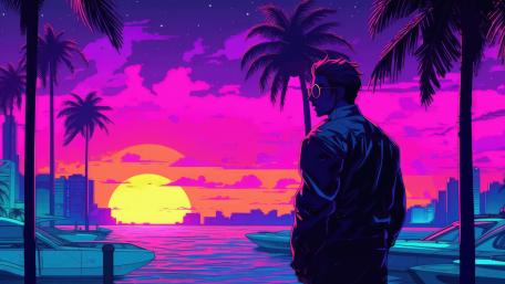 Sunset Dreams in a Neon Cityscape wallpaper