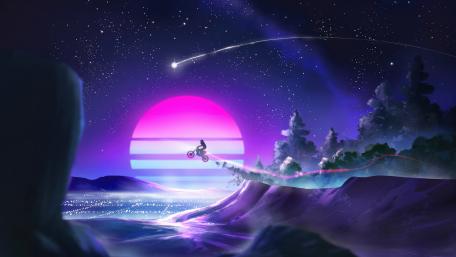 Mystical Bike Ride Under Starry Sky wallpaper