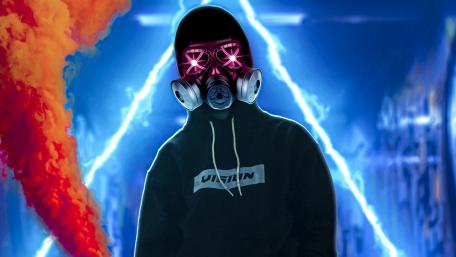 Futuristic Neon Mask Intrigue wallpaper