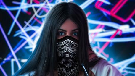 Mysterious Neon-Lit Gaze wallpaper
