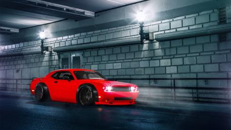 Vibrant Dodge Challenger in an Urban Setting wallpaper