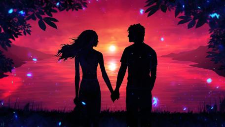 Sunset Silhouettes Embrace Love wallpaper