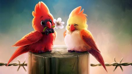 Charming Feathered Romance in a Fantasy Setting wallpaper