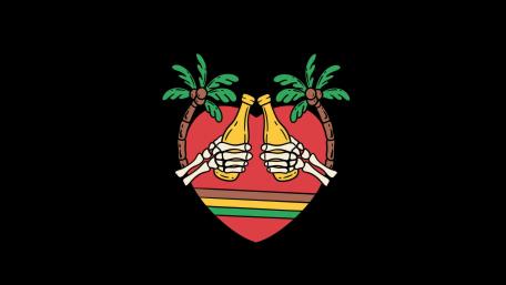 Tropical Heart with Skeleton Hands wallpaper