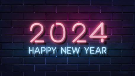 Neon Glow New Year 2024 Celebration Wall Art wallpaper