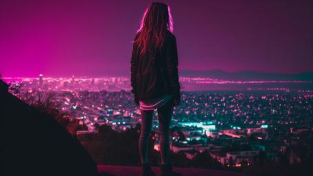 Neon Dreams Overlooking the City Lights wallpaper