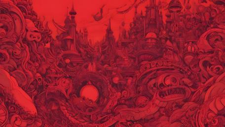 Vibrant Red Psychedelic Fantasy World wallpaper