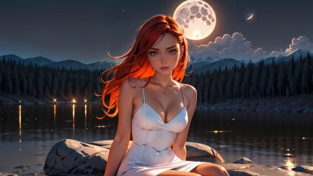 Mystical Moonlit Beauty by the Lake wallpaper