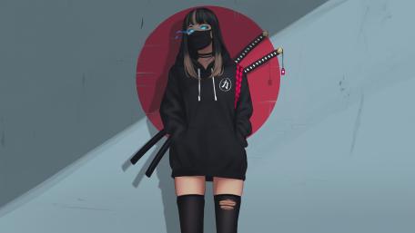 Mysterious Samurai Girl in Modern Streetwear wallpaper