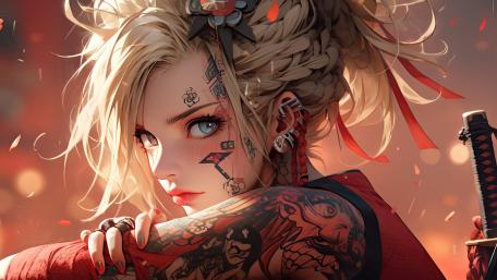 Intense Warrior Gaze Amidst a Fiery Ambience wallpaper