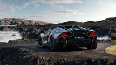 Dynamic Lamborghini Autentica Supercar at Rugged Coastline wallpaper