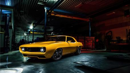 1969 Chevrolet Camaro Inferno Classic Muscle Car in Garage wallpaper