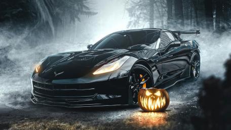 Black Corvette C7, Halloween wallpaper