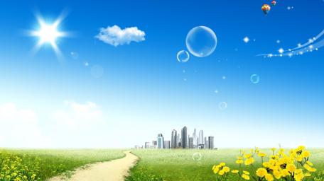 Fantasy Cityscape Under a Pristine Sky wallpaper