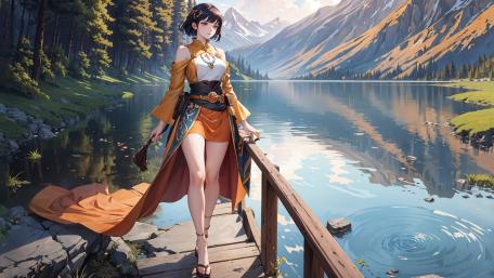 Tranquil Lake Adventure with a Fantasy Warrior wallpaper