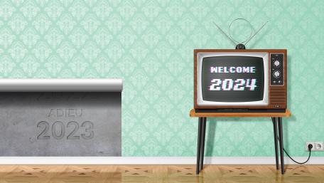 Retro TV Welcoming the 2024 New Year wallpaper