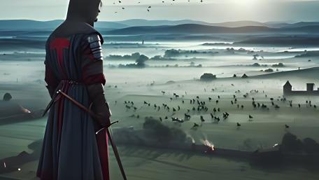 Medieval Knight Overlooking a deadly Battlefield wallpaper
