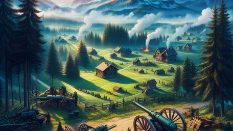 Serene Mountain Village at Sunrise wallpaper