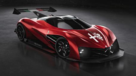 Futuristic Red Hypercar in a Dark Showroom wallpaper