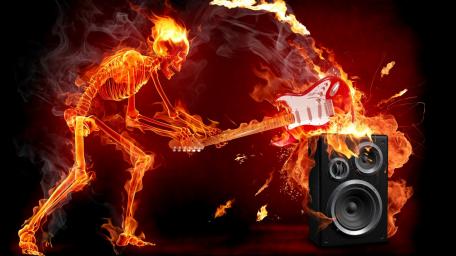 Fiery Skeleton Rocking Out wallpaper