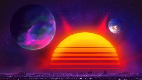 Neon Sunset Over Cosmic Realms wallpaper