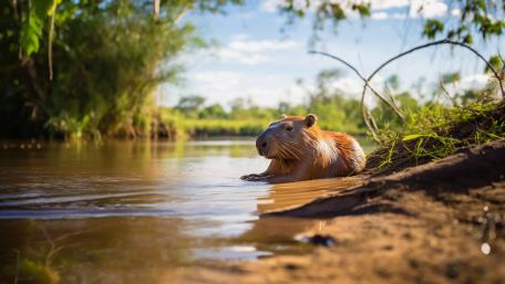 Capybara at a Riverside Retreat wallpaper